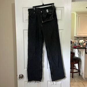 Black Wide Ultra High Waist Jeans distressed bottom Womens 8
